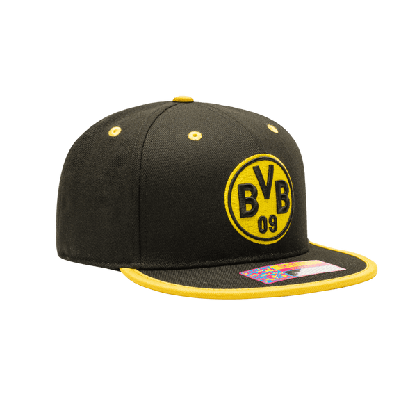 Borussia Dortmund Tape Snapback with high crown, flat peak brim, and snapback closure, in Black