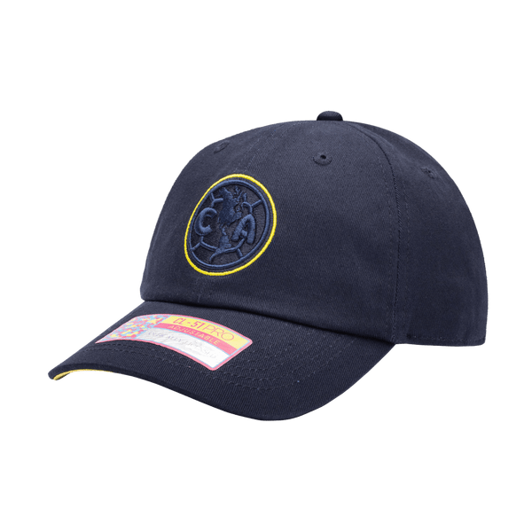 Club America Eclipse Classic Adjustable in unstructured low crown, curved peak brim, and adjustable flip buckle closure, in Navy