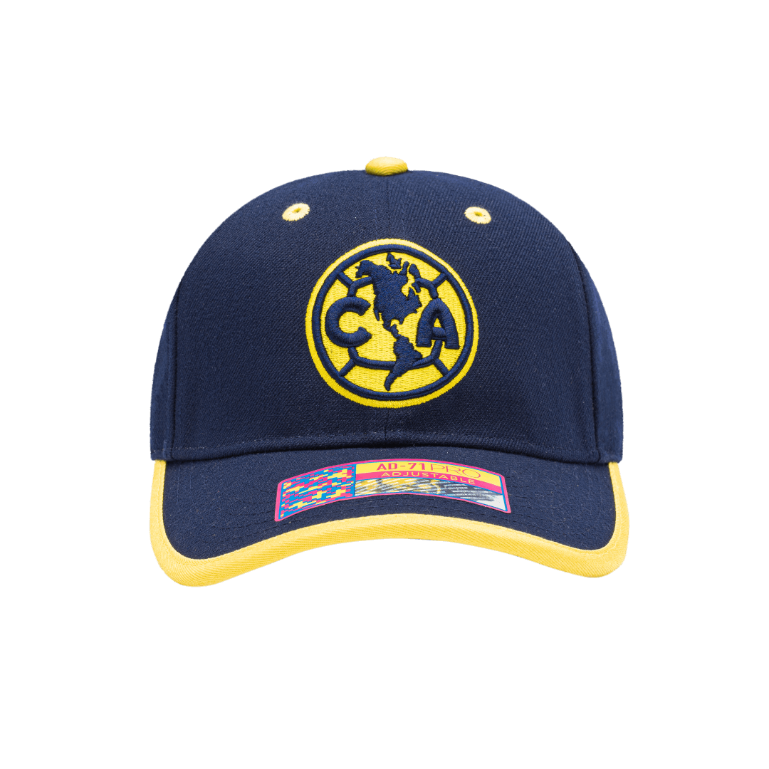 Club America Tape Adjustable with high crown, curved peak brim, and adjustable buckle strap closure, in Navy