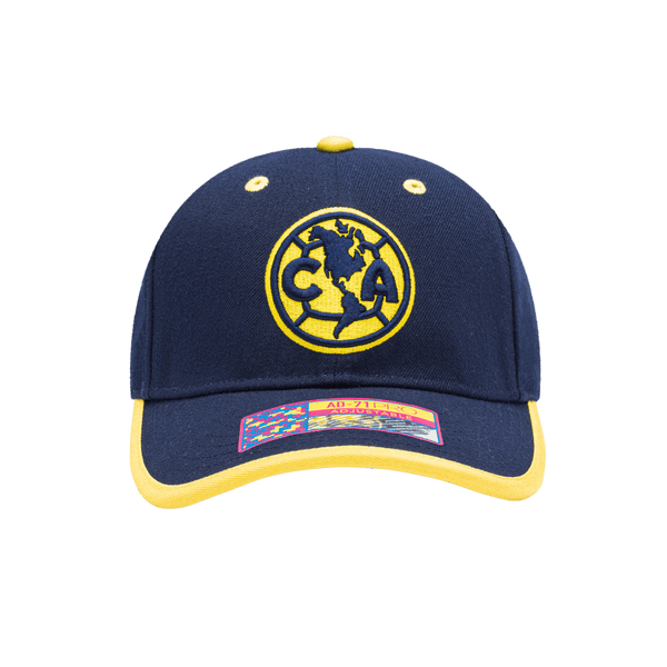 Club America Tape Adjustable with high crown, curved peak brim, and adjustable buckle strap closure, in Navy