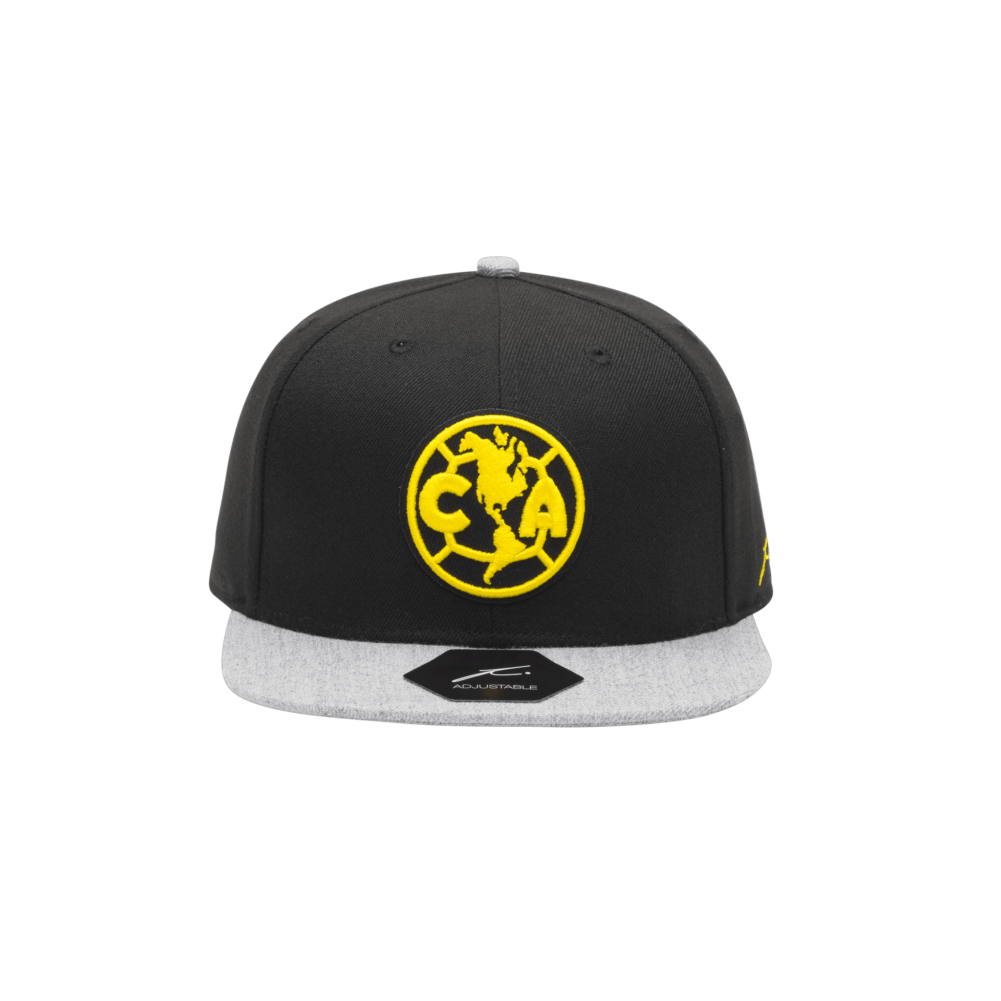 Black Club America Player Snapback with grey bill and yellow stitch team logo