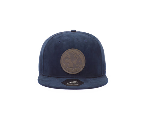 Front side of Dark Blue Club America Tifoso Snapback with Brown eblem