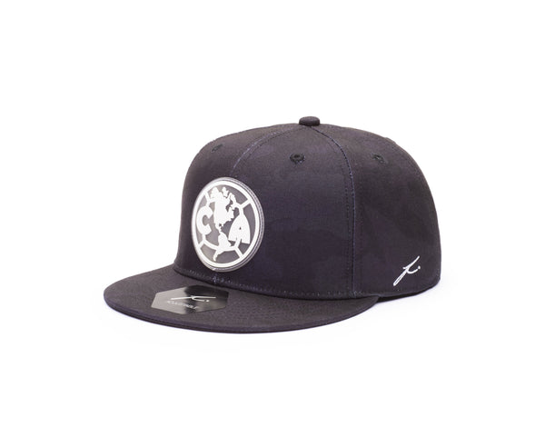 View of left side of Club America Libero Snapback with Fi branded stitching on the side