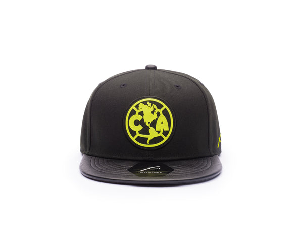 Front side of Club America Cool 3 Snapback with Black and Yellow Emblem