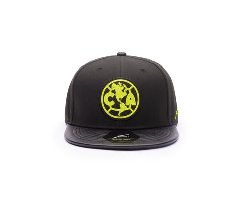 Front side of Club America Cool 3 Snapback with Black and Yellow Emblem