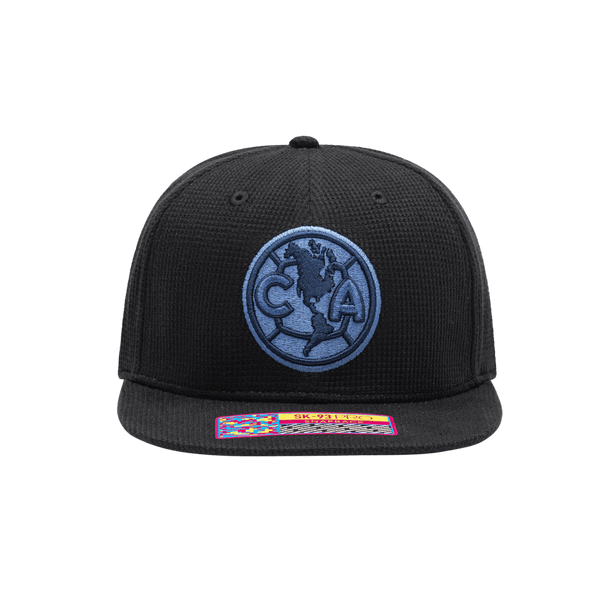 Club America Club Ink Snapback with high crown, flat peak brim, and snapback closure, in Black