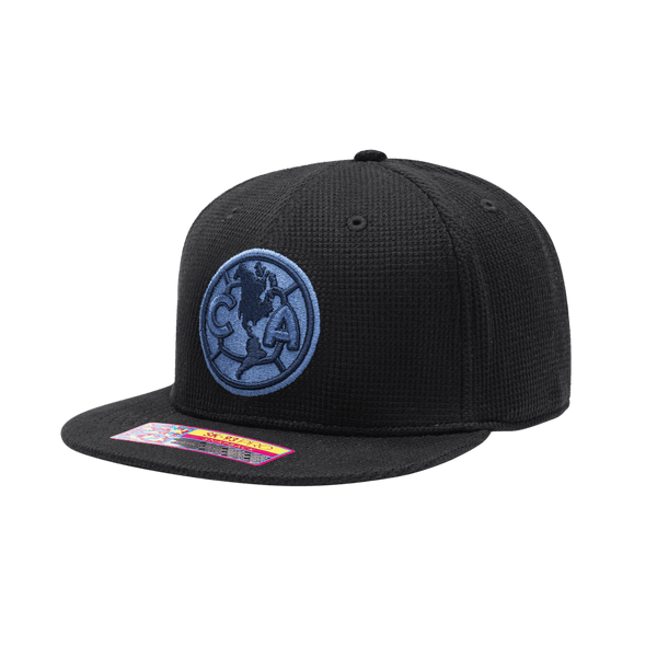 Club America Club Ink Snapback with high crown, flat peak brim, and snapback closure, in Black