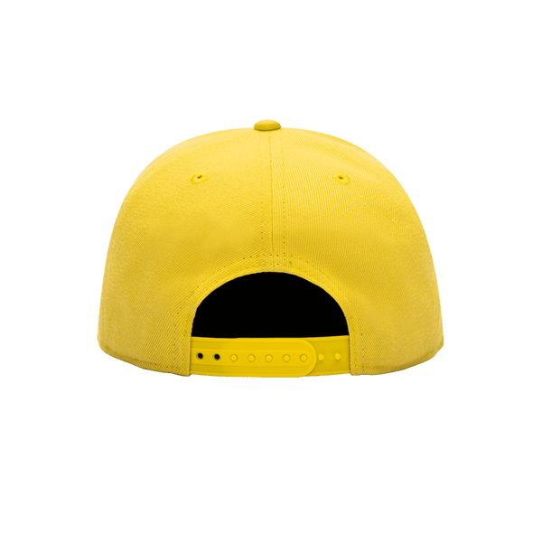 Back view of the Club America 105th Anniversary Retro Snapback with high crown, flat peak, and snapback closure, in Yellow.