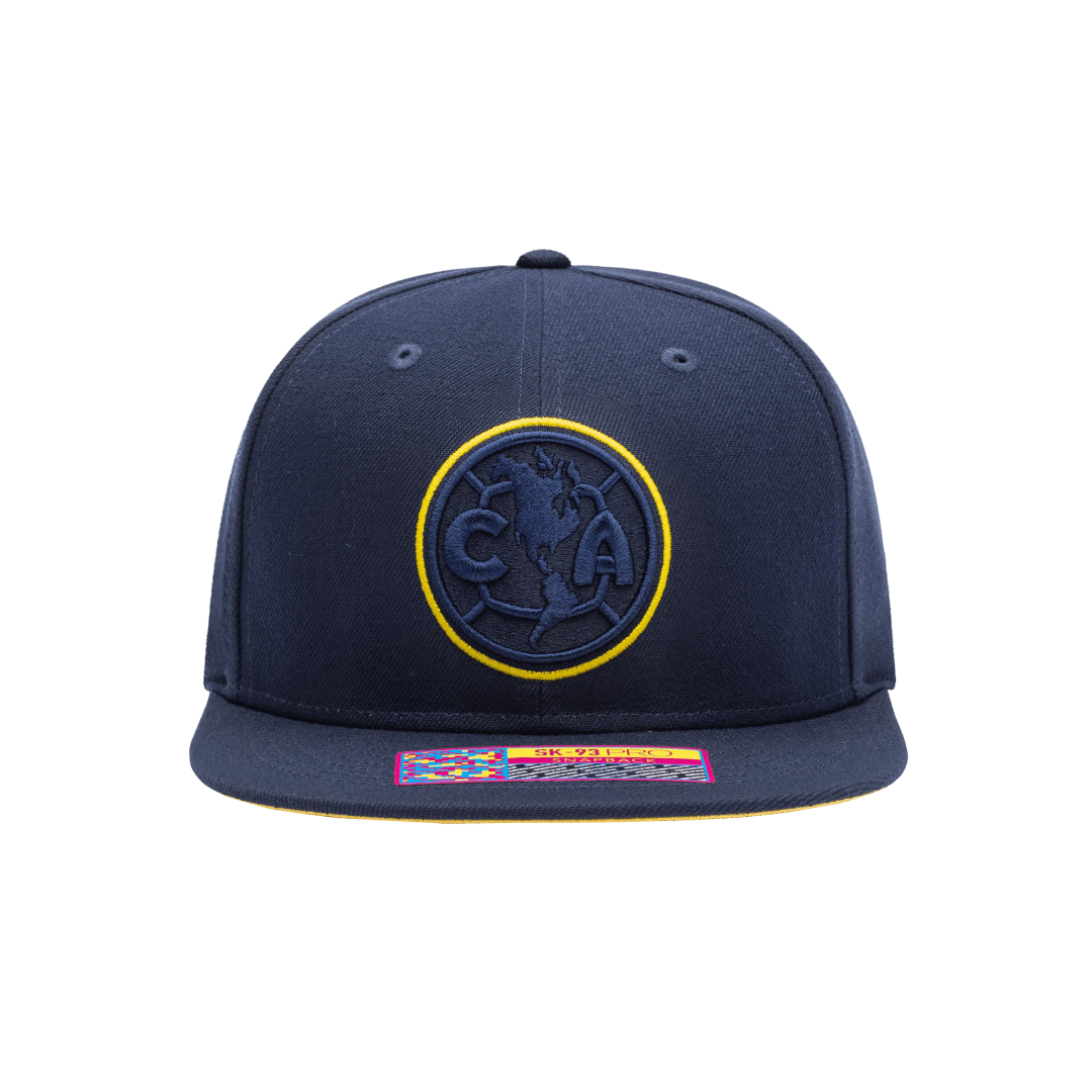 Club America Eclipse Snapback with high crown, flat peak brim, and snapback closure, in Navy