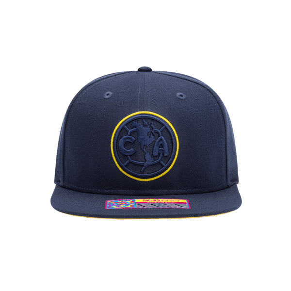 Club America Eclipse Snapback with high crown, flat peak brim, and snapback closure, in Navy