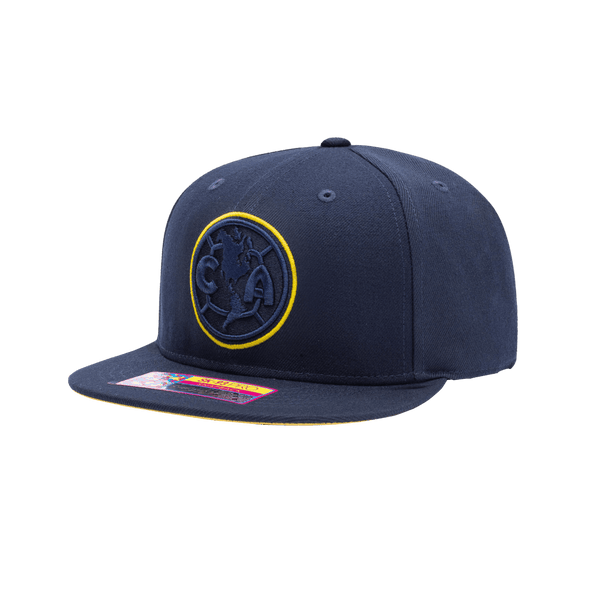 Club America Eclipse Snapback with high crown, flat peak brim, and snapback closure, in Navy