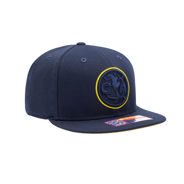 Club America Eclipse Snapback with high crown, flat peak brim, and snapback closure, in Navy