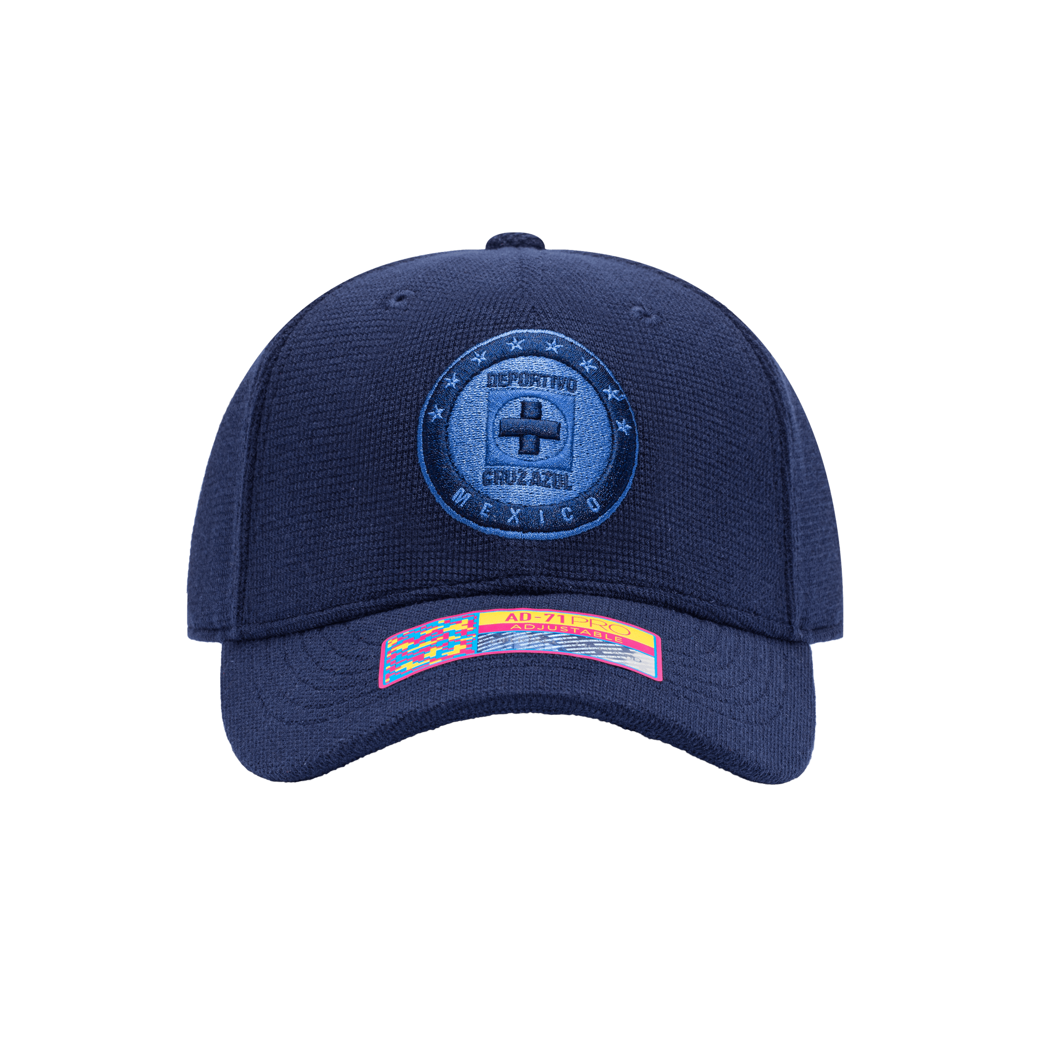 Front view of the Cruz Azul Club Ink Adjustable with high crown, curved brim, and adjustable strap, in blue.