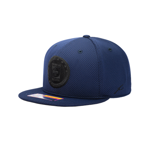 Side view of the Cruz Azul Trophy Snapback in Blue