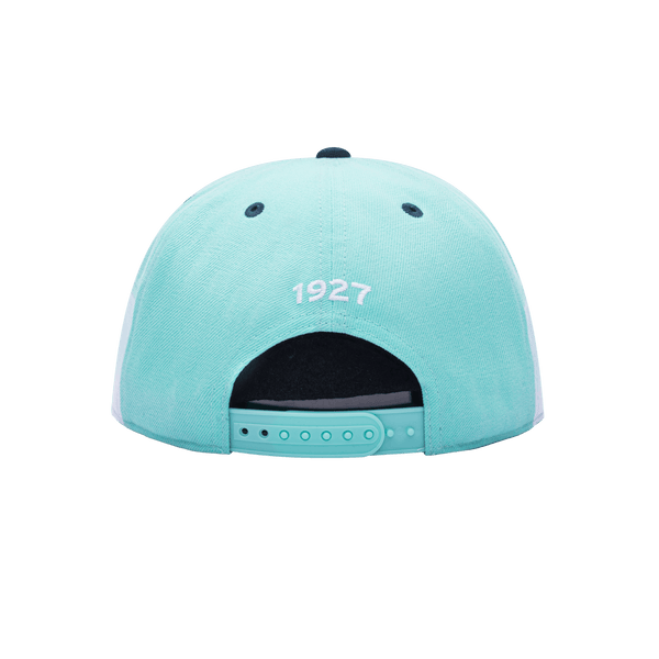 Back view of the Cruz Azul Truitt Snapback with high crown, flat peak, and snapback closure, in Teal/White.