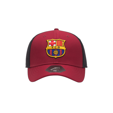 Red and black FC Barcelona Breakaway Stretch Red crown and bill with black panels