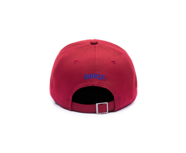 Back view of FC Barcelona Cult Snapback with team name embroidered on the back "Barca"