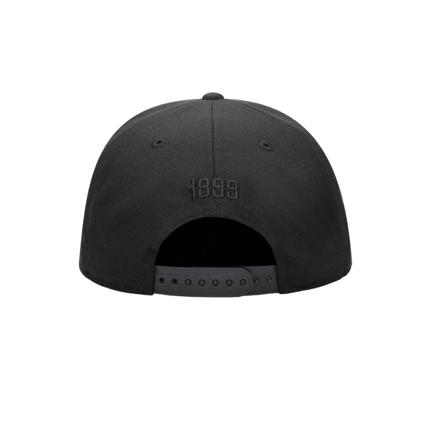 Back view of the FC Barcelona Dusk Snapback with high crown, flat peak, and snapback closure, in Black
