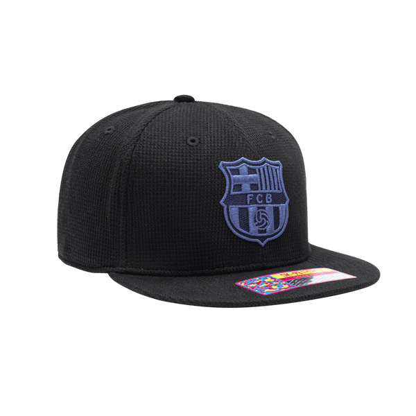 FC Barcelona Club Ink Snapback with high crown, flat peak brim, and snapback closure, in Black