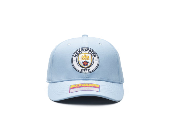 Manchester City Standard Adjustable hat with mid crown, curved peak brim, and adjustable closure.